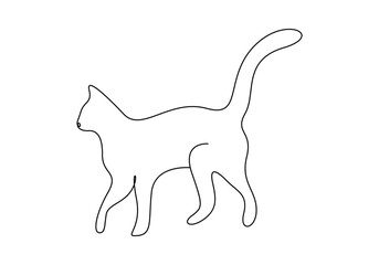 Cute cat in one continuous line drawing vector illustration. Premium vector