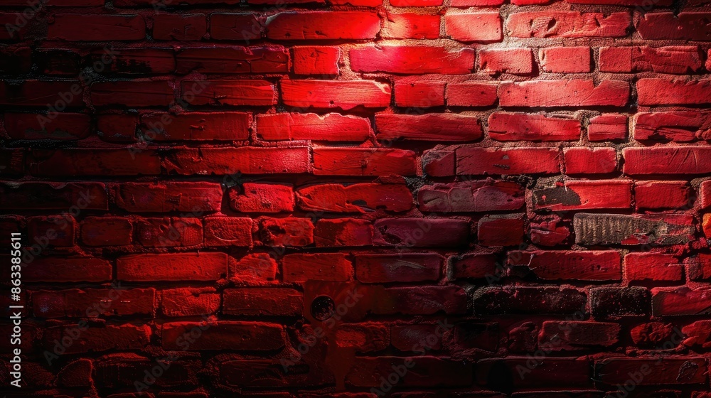 Poster red brick wall background with space for text on an illuminated backdrop
