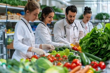 Naklejka premium Research team studying the effects of nutrition on health outcomes extensive data exploration of nutritional research methodologies