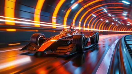 Fototapeta premium High-Speed Racing Car in Futuristic Tunnel, Generative AI
