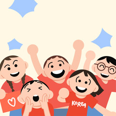 Korean sports games cheering team. Cartoon style vector illustration banner.