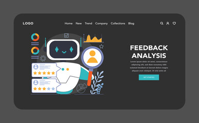 Chat bot dark or night mode web or landing. AI-powered customer service