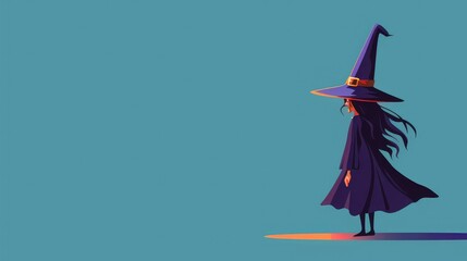 Obraz premium Halloween witch flat design side view magical theme animation vivid