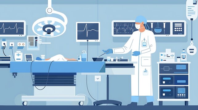 Surgeon using electrosurgical equipment during a procedure complete infographic scrutiny of electrosurgery equipment