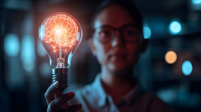 Someone solving an IQ test and his brain is transparent and the light bulb is on