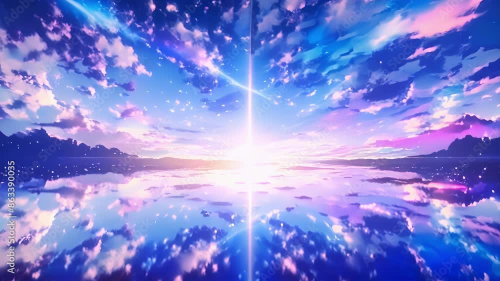 Poster the crystal clear lake reflected the celestial sparks above creating a stunning mirror image that se