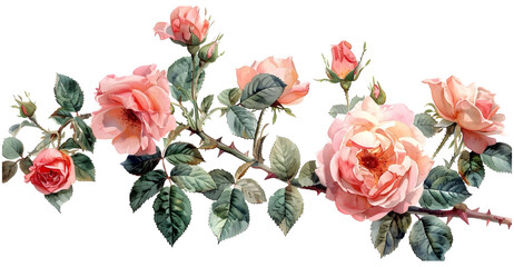 light pink rose vine watercolor