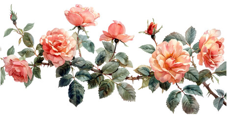 light pink rose vine watercolor