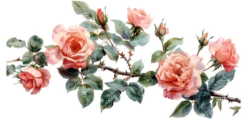 light pink rose vine watercolor