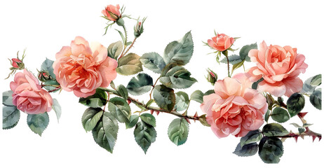 light pink rose vine watercolor
