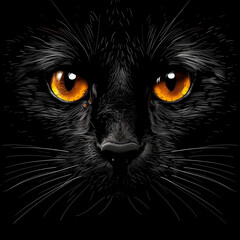 close-up black cat with orange eyes