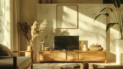 Elegant Living Room Interior with Fireplace, Drawer, and Coffee Table: Mock-Up Frame
