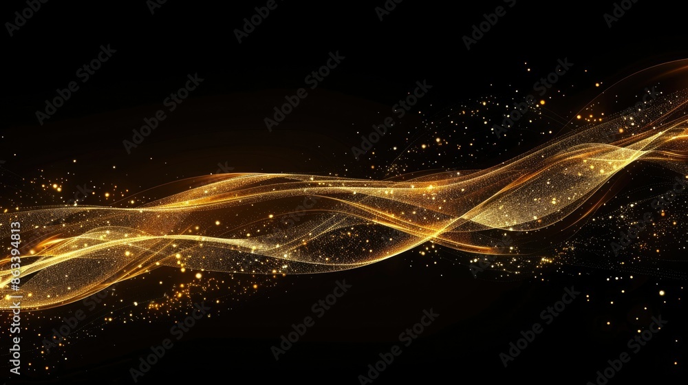 Aufkleber abstract glowing gold line with light sparkles, creating an elegant effect on a black background