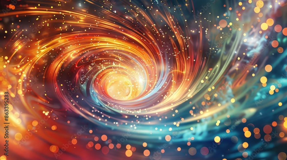 Poster bright and shiny sparks in a colorful spiral wave, offering a captivating visual effect