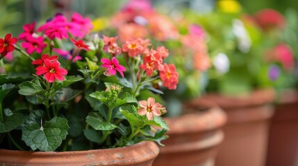 Close up of lovely potted flowers