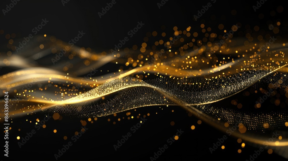 Poster elegant gold line with light sparkles, creating a sophisticated visual on a sleek black background