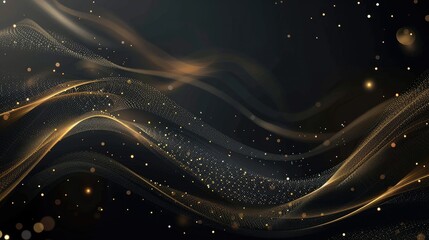 Fototapeta premium Elegant gold line with light sparkles, creating a sophisticated visual on a sleek black background