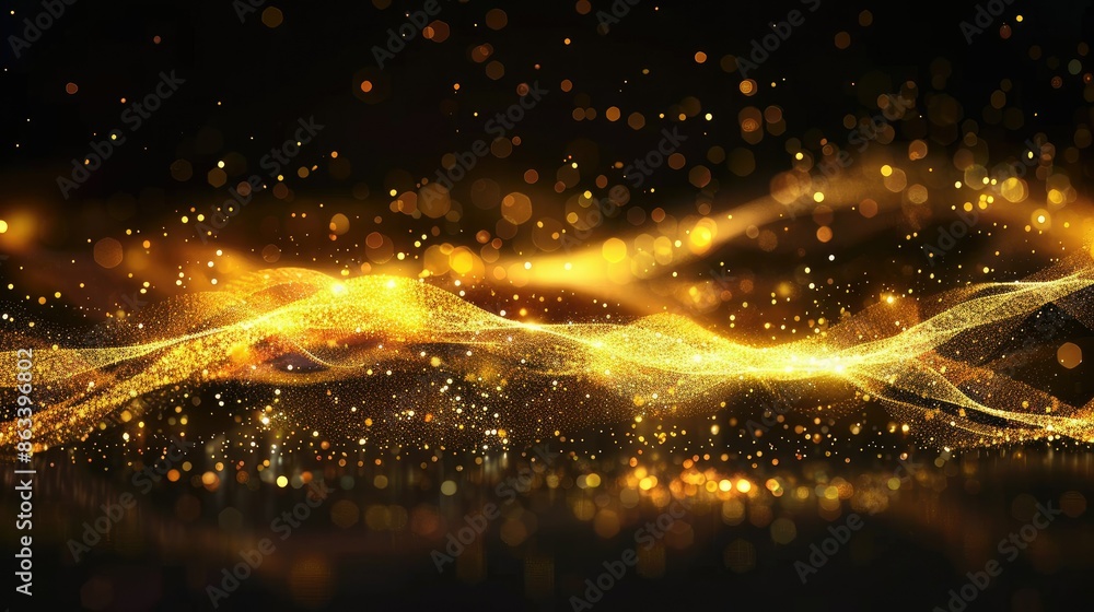 Poster elegant golden glowing line with light sparkles, creating a sophisticated look on a black background
