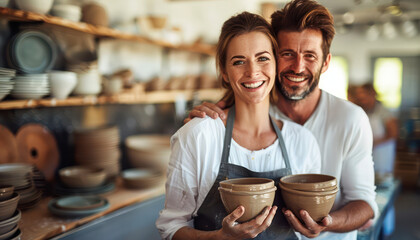 Creative Love Couple Taking a Pottery Class Together Strengthening Bonds through Shared Interest and Artistry