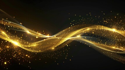 Obraz premium Golden glowing line with sparkling light effects, creating a luxurious feel on a dark black background