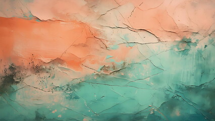 Fototapeta premium Abstract art background with peach, green and white colors. Minimalist design perfect for modern interiors, wall art or wallpaper.