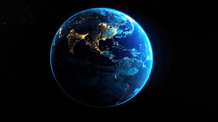 Fototapeta premium Planet Earth in darkness with neon lights representing Earth Hour and global energy conservation efforts