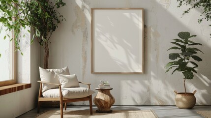Frame mockup in minimalist decorated interior background