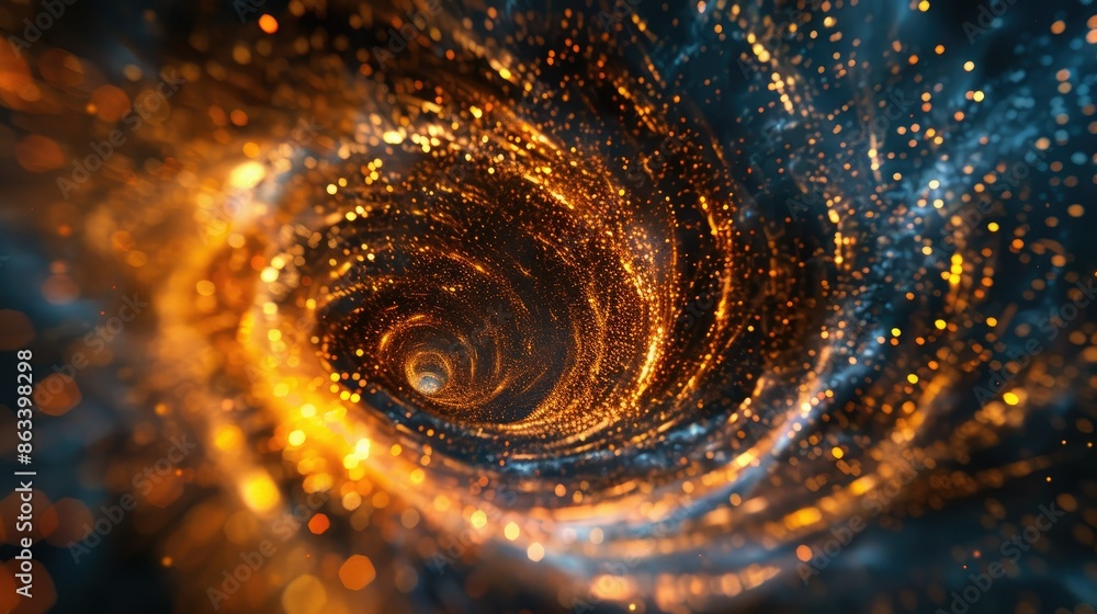 Poster shiny multicolored spiral wave of sparks, creating a dynamic and energetic scene