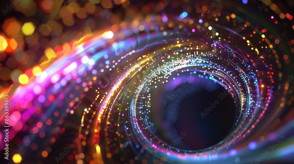 Poster vibrant shiny spiral wave of multicolored sparks, providing a captivating and dynamic visual