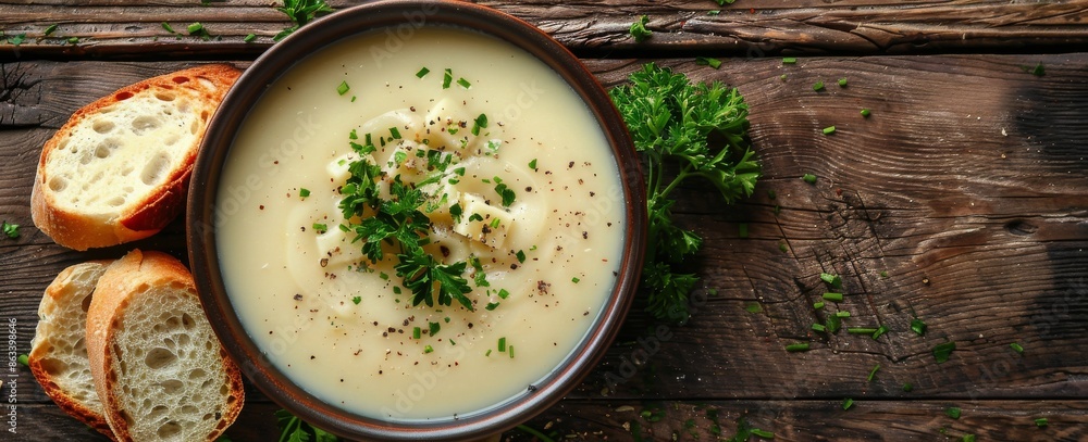 Wall mural Creamy Potato Soup With Parsley and Bread Croutons - Wall murals