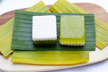 Pandan and coconut jelly. Thai Desserts.