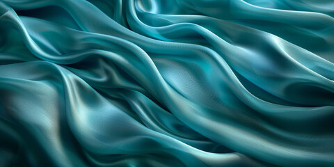Obraz premium design your space copy background fabric turquoise beautiful folds wavy soft silk wave liquid background color teal elegant fabric satin silk green blue 