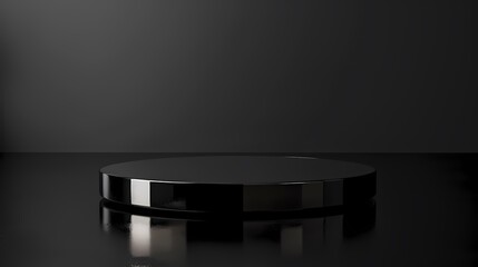 Black Cylinder Product Podium  on Black Background for Minimalist Mockup or Presentation