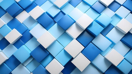 Fototapeta premium Abstract background of blue and white 3D cubes. Modern geometric pattern for design, architecture, and technology.