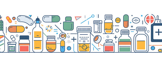 Pharmacy icons representing remote medication monitoring smart pill bottles wearable medication trackers illustrating the rise of remote patient monitoring and digital health solutions in pharmacy