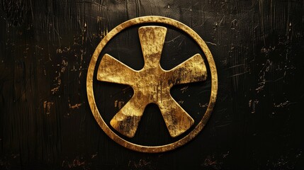 Obraz premium Radiation symbol in gold on black background with space for text ideal for warning slide