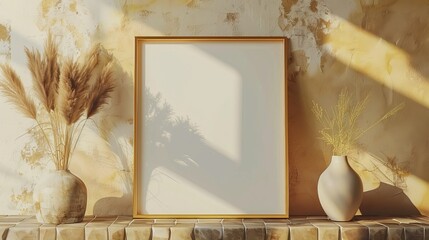 Golden poster frame mockup close up