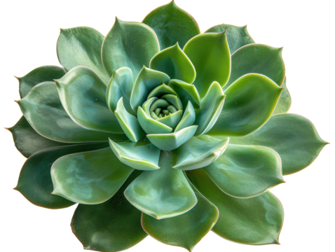 Close-up of a vibrant green succulent with a rosette shape. The succulent has thick, fleshy leaves arranged in a spiral pattern.