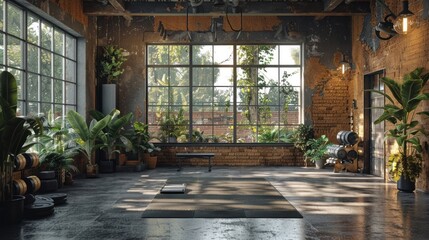 Naklejka premium Industrial-Style Home Gym with Natural Light