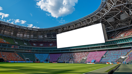 Vast sports complex with a large screen for personalized media insertion.