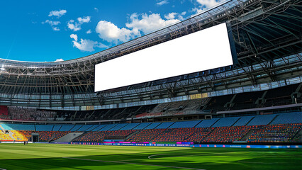 Extensive sports facility with a sizable screen for personalized media placement.