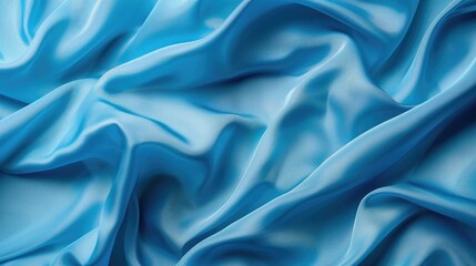 Fototapeta premium Blue wave style background with polyester fabric in copy space