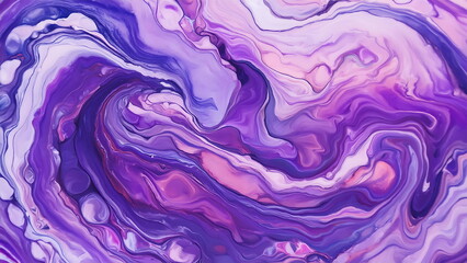 Obraz premium Abstract Swirling Purple and White Acrylic Pour Painting. Modern Art Design for Background or Wallpaper