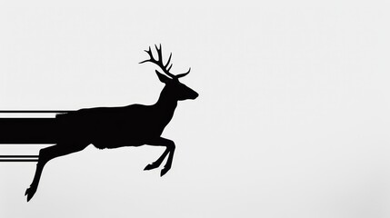 Obraz premium Silhouette of a deer in motion, leaping gracefully against a minimalist black and white background