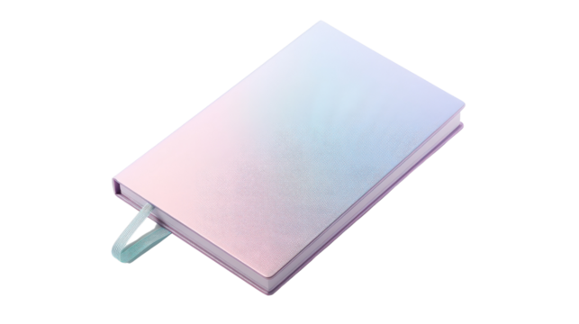 A closed book with a pastel pink and blue ombre cover.