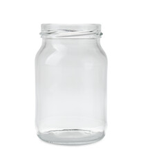 One empty glass jar isolated on white