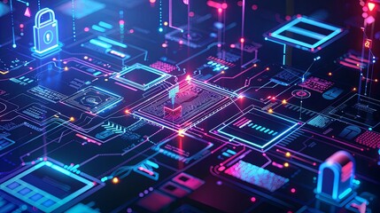 Fototapeta premium Futuristic Business Technology Highlighting Advanced Cyber Security and Digital Protection. Ensuring Data Safety in Modern Enterprises with Sleek and Cutting-Edge Security Solutions