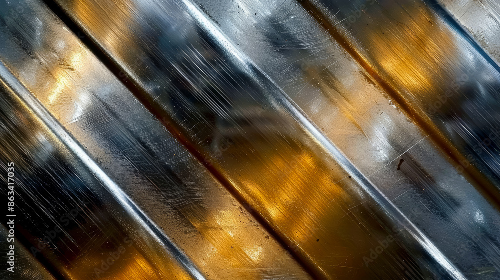 Poster the image is a close up of a metal surface with a pattern of lines, backdrop overlay