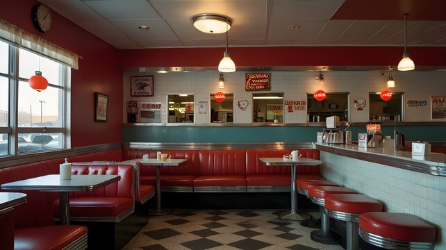 A small-town cafe with a nostalgic, 1950s diner look.




