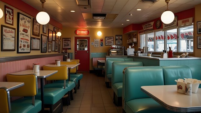 A small-town cafe with a nostalgic, 1950s diner look.




